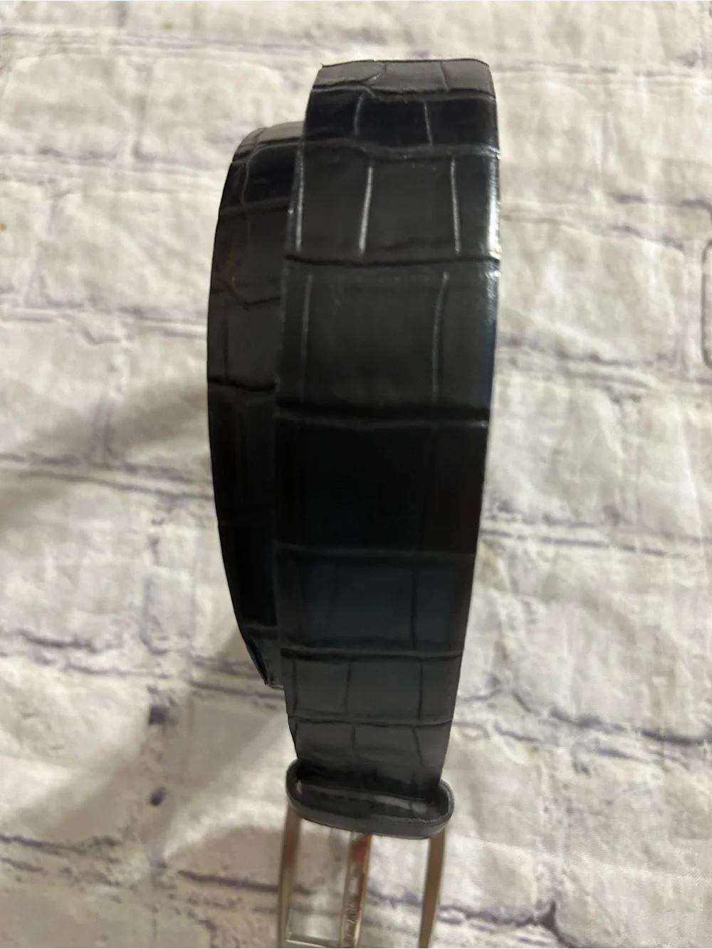MEXX BLACK CROC PRINT LEATHER SILVER TONE BUCKLE WOMEN’S BELT SIZE MEDIUM